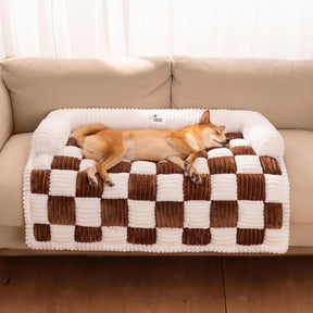 pets : Cream Square Plaid Cozy Dog Mat Furniture Protector Cover in van Pantino