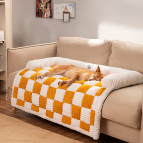 pets : Cream Square Plaid Cozy Dog Mat Furniture Protector Cover in van Pantino
