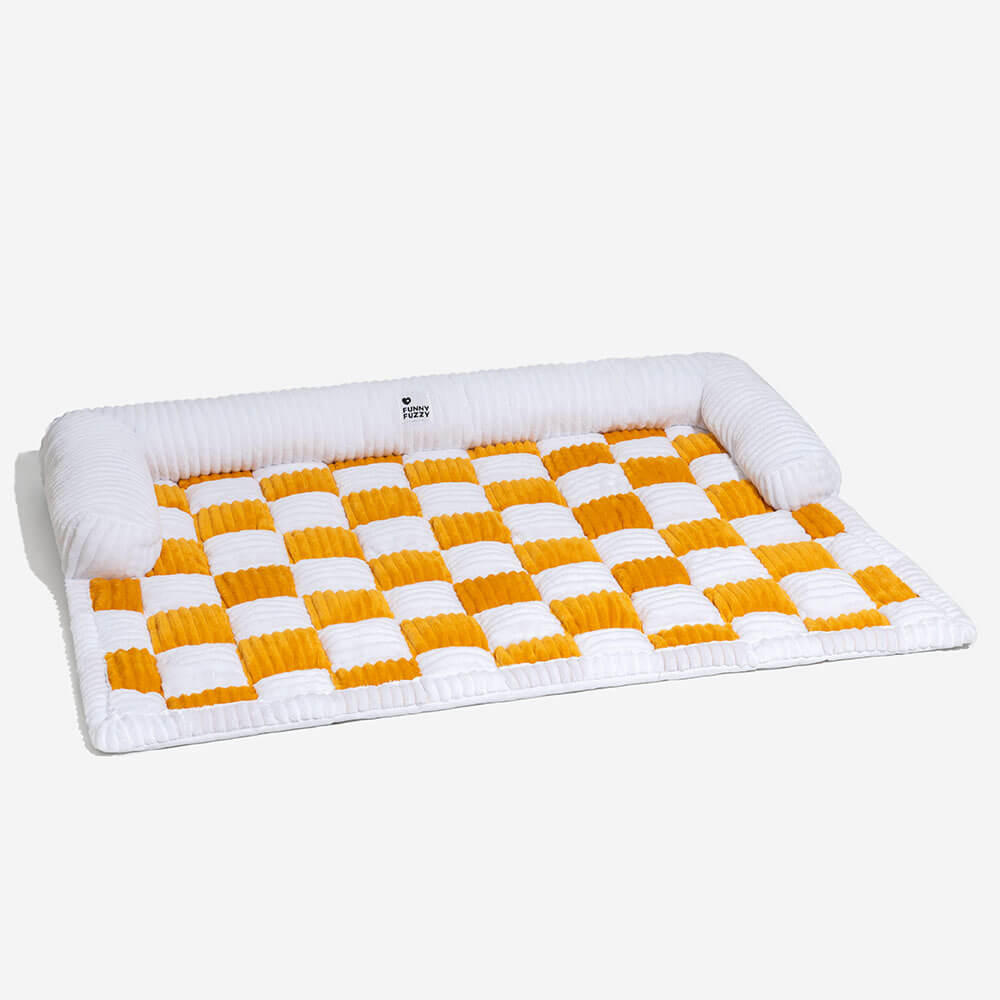 pets : Cream Square Plaid Cozy Dog Mat Furniture Protector Cover in van Pantino