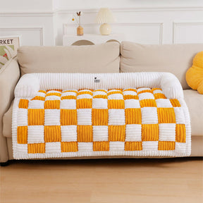 pets : Cream Square Plaid Cozy Dog Mat Furniture Protector Cover in van Pantino