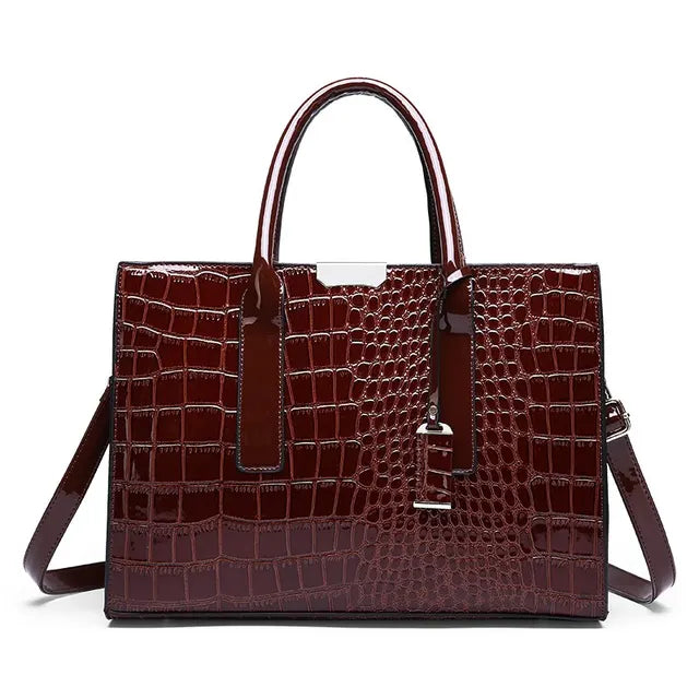 bags : Handtas Dames Zwart - Dameshandtas met Krokodillenprint in Donker bruin van Pantino