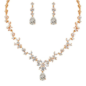 women's jewelry : Dames Gouden Kristallen Sieraden Set - Ketting & Oorbellen in Goud van Pantinoshop