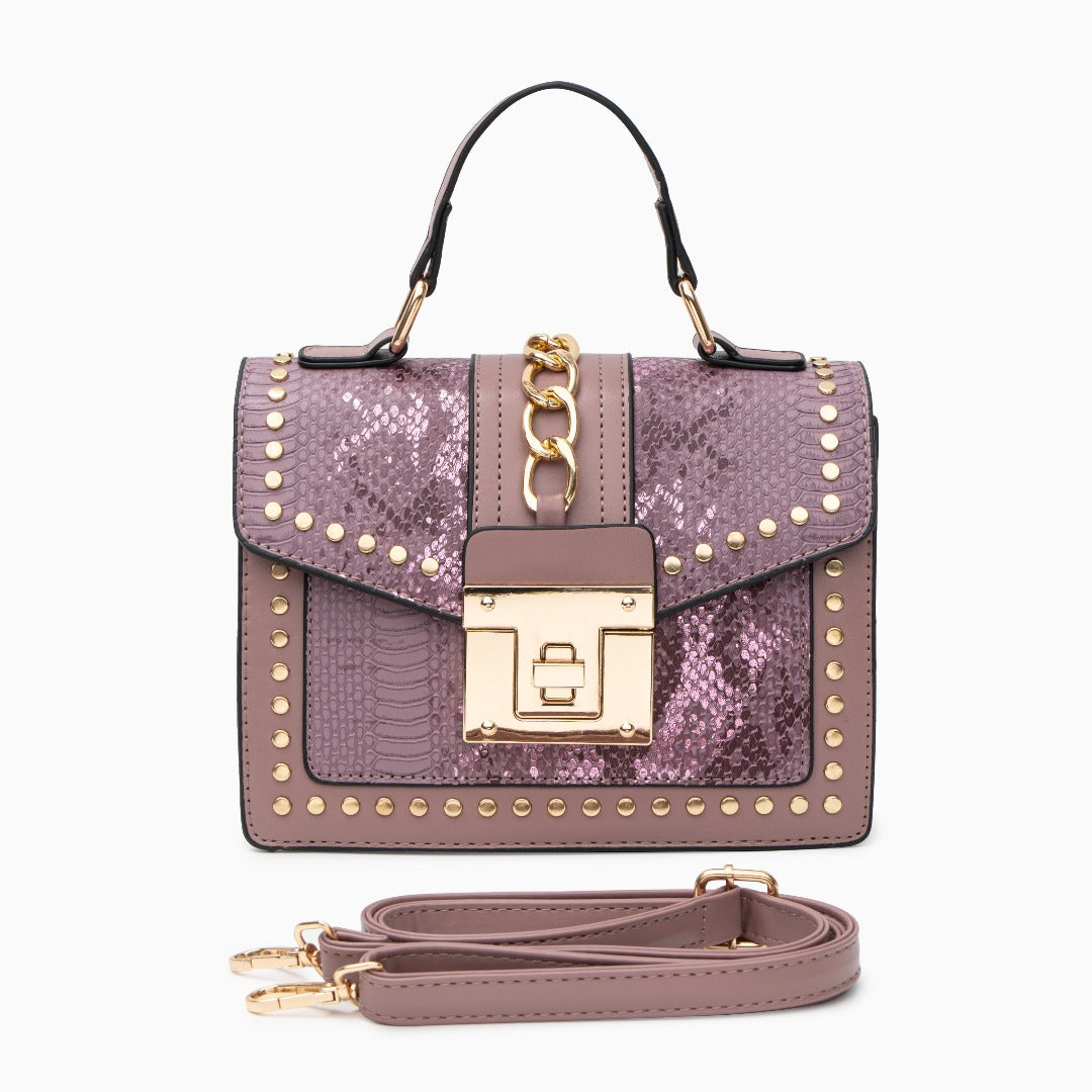 bags : Schoudertas Dames Wit - Imitatieslangenleer Studs Rock - Synthetisch Leer in van Pantino