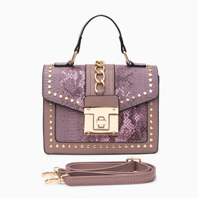 bags : Schoudertas Dames Wit - Imitatieslangenleer Studs Rock - Synthetisch Leer in van Pantino