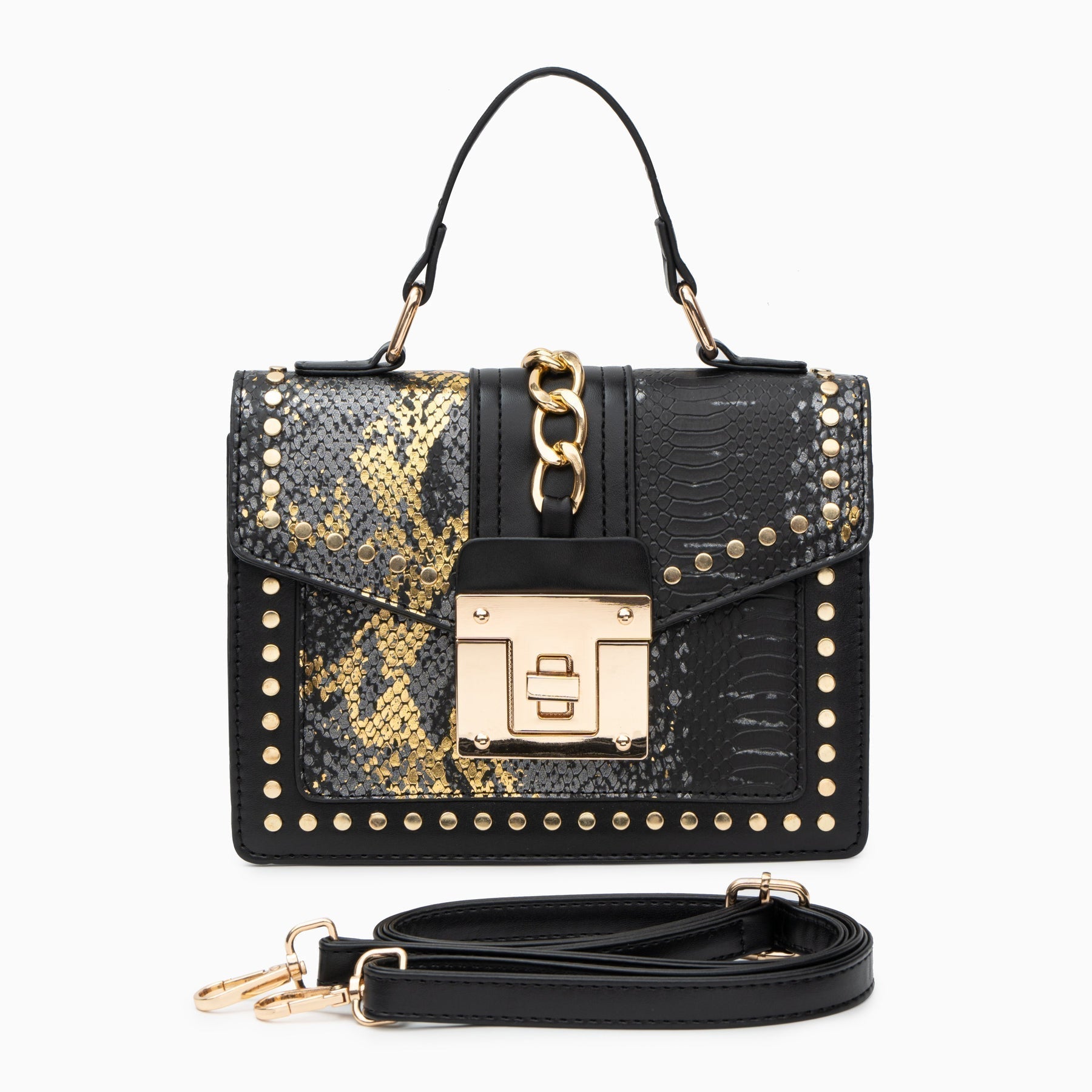bags : Schoudertas Dames Wit - Imitatieslangenleer Studs Rock - Synthetisch Leer in van Pantino