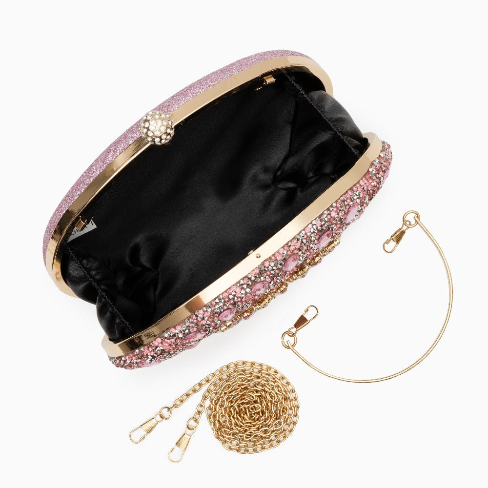 bags : Clutch Dames Zwart - Kristallen Bloemen Verfraaid Avond - Stof in van Pantino