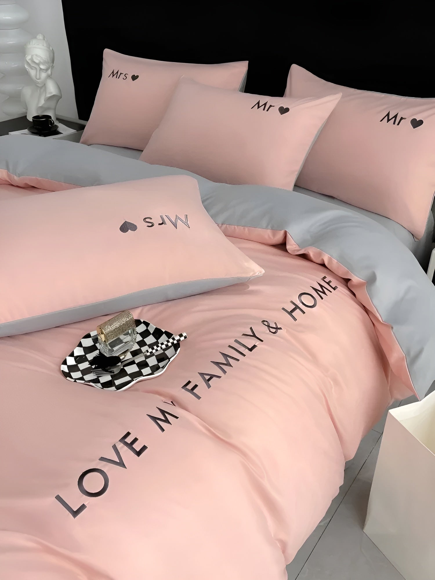home & garden : Beddengoed Set Roze-Grijs - Ultrazacht Comfortabel Slaap - Microvezel in Roze-Grijs van Pantino