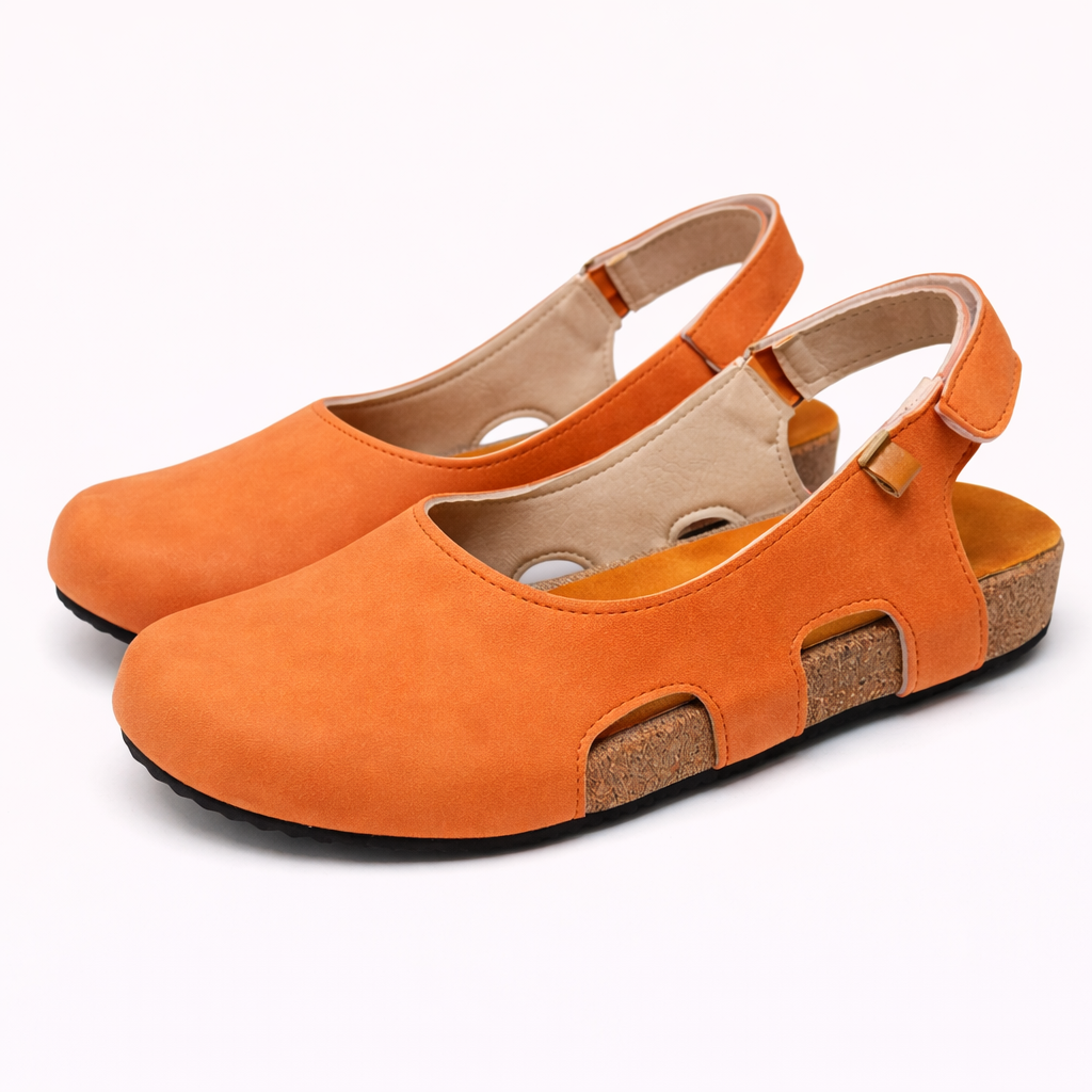 Sandals : Slingback Zwarte Dames van Echt Leer, Hak 5cm, Ronde Neus: Elegantie & Comfort in Oranje van Pantinoshop