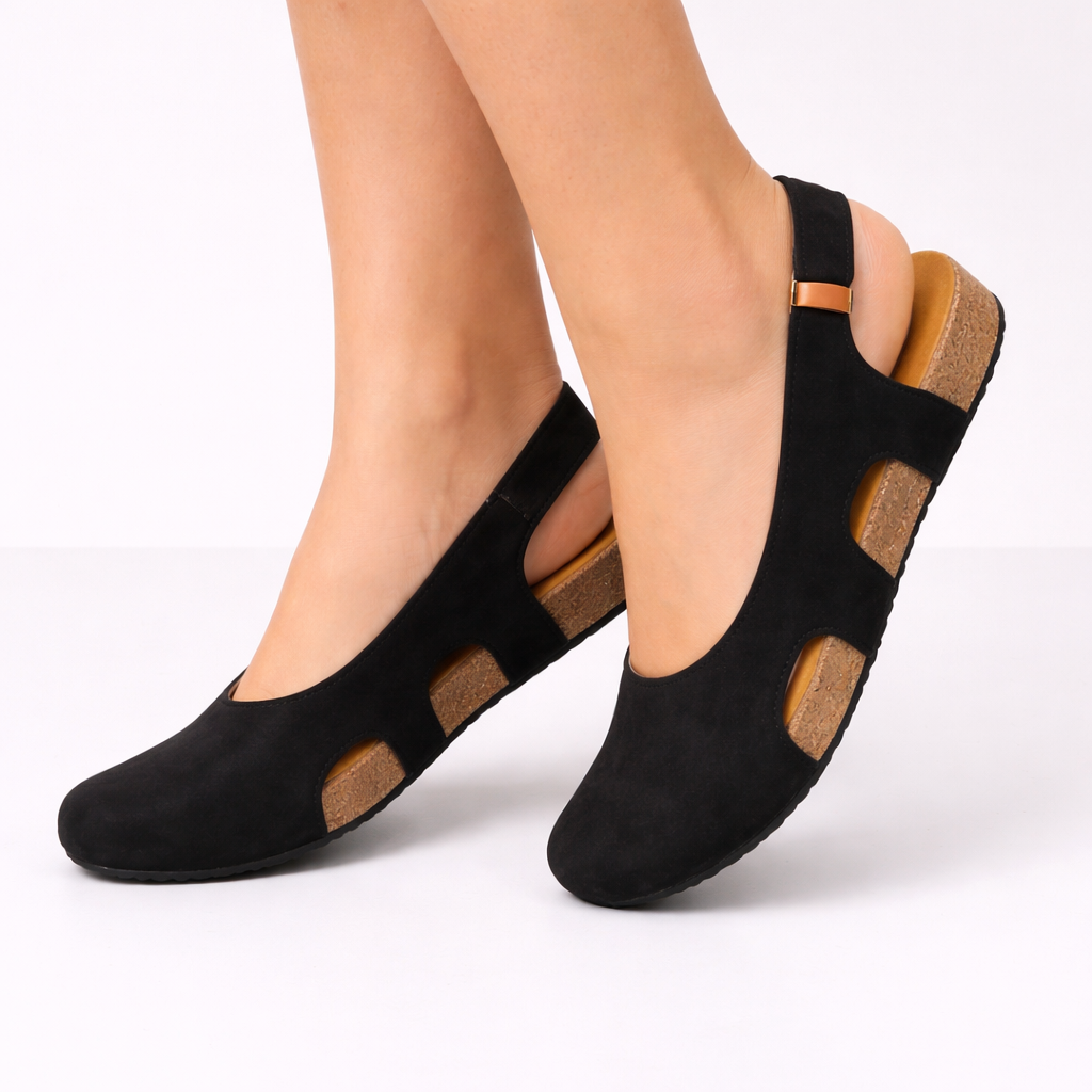 Slingback Zwarte Dames van Echt Leer, Hak 5cm, Ronde Neus: Elegantie & Comfort