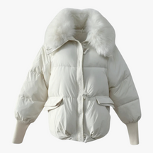 Jacket : Parka Dames Bruin - Casual Winterparka met Bontkraag in Wit van Pantino