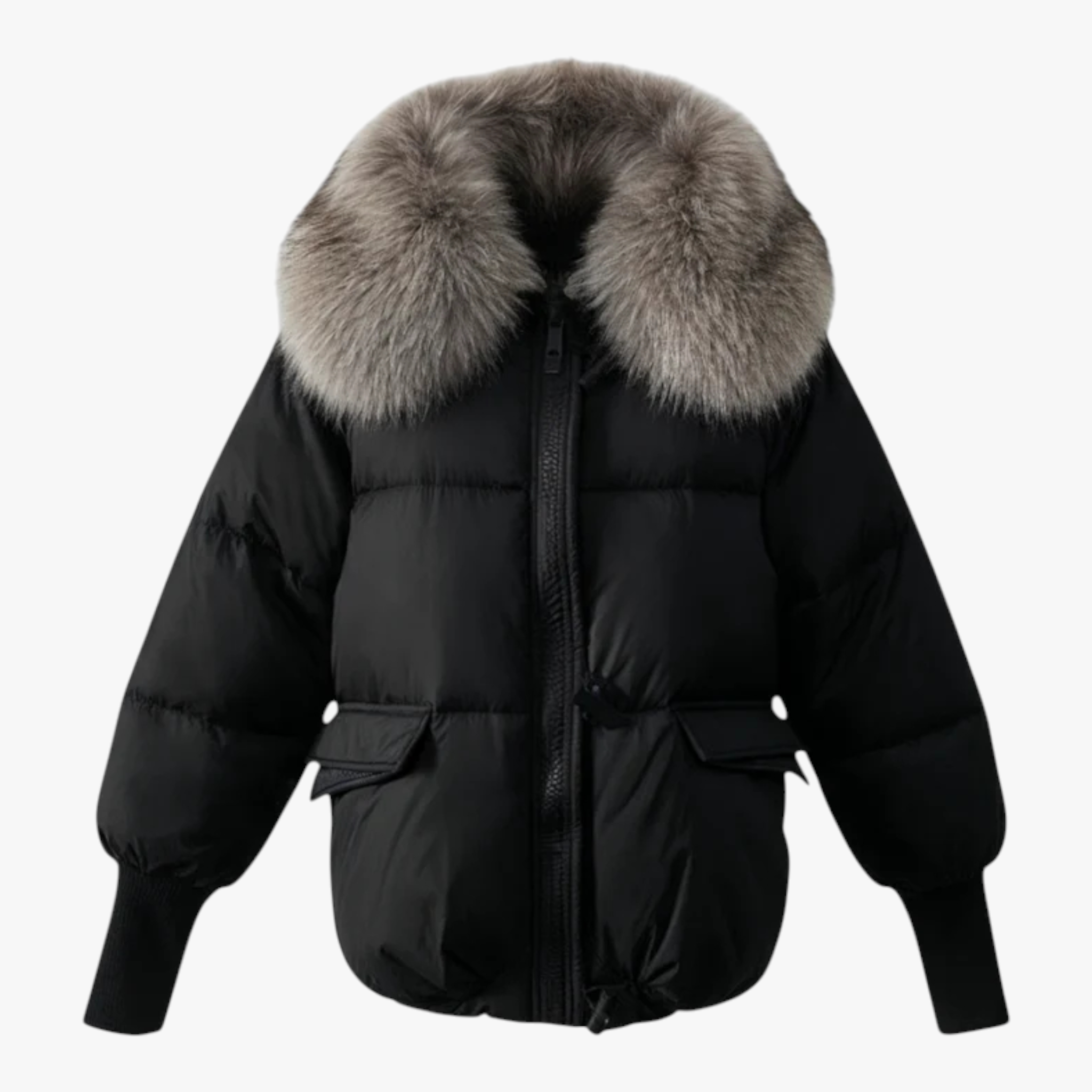 Jacket : Parka Dames Bruin - Casual Winterparka met Bontkraag in Zwart van Pantino