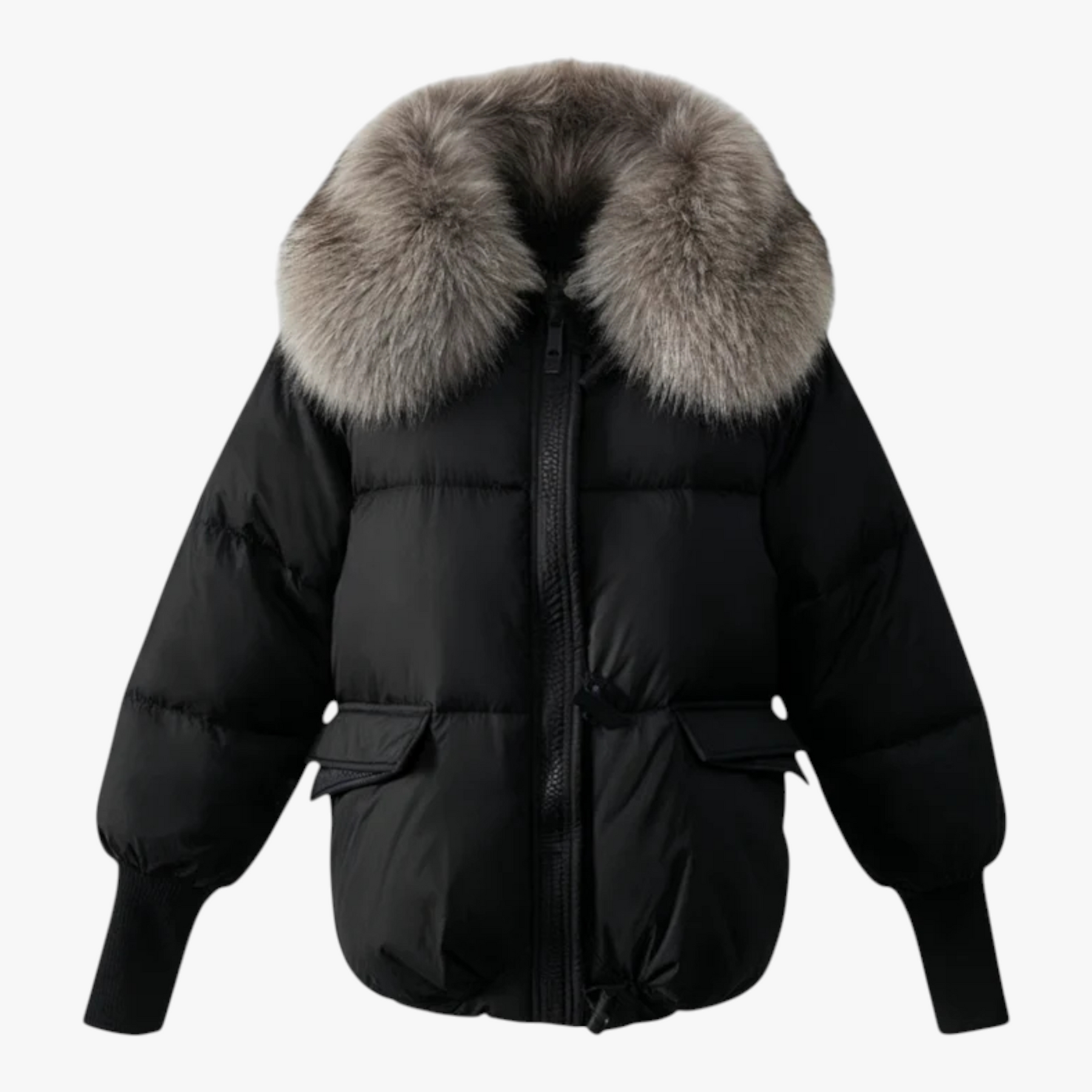 Jacket : Parka Dames Bruin - Casual Winterparka met Bontkraag in Zwart van Pantino