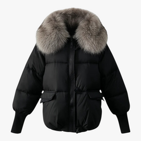 Jacket : Parka Dames Bruin - Casual Winterparka met Bontkraag in Zwart van Pantino