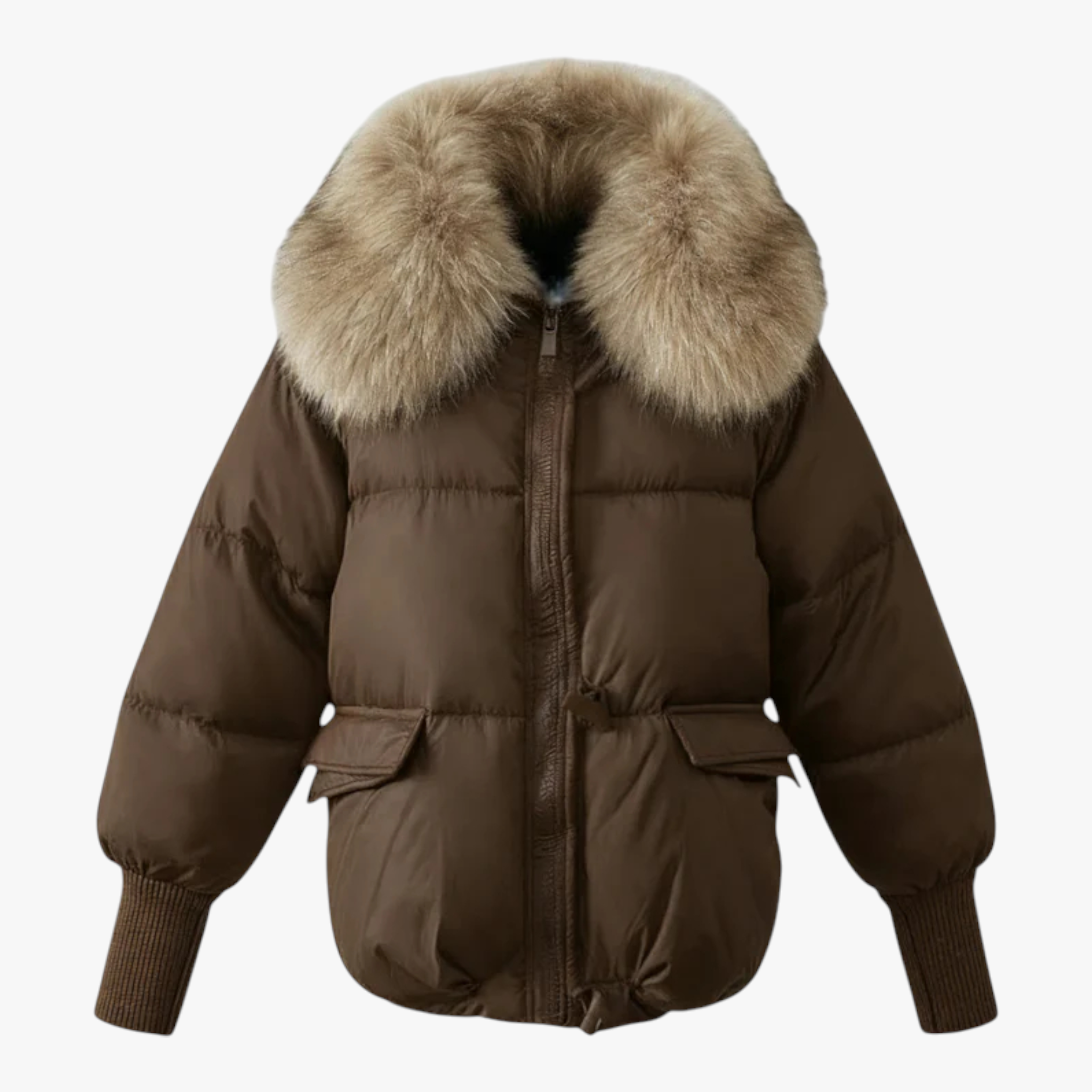 Jacket : Parka Dames Bruin - Casual Winterparka met Bontkraag in Bruin van Pantino