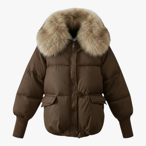 Jacket : Parka Dames Bruin - Casual Winterparka met Bontkraag in Bruin van Pantino