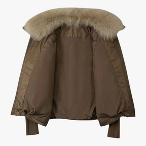 Jacket : Parka Dames Bruin - Casual Winterparka met Bontkraag in van Pantino