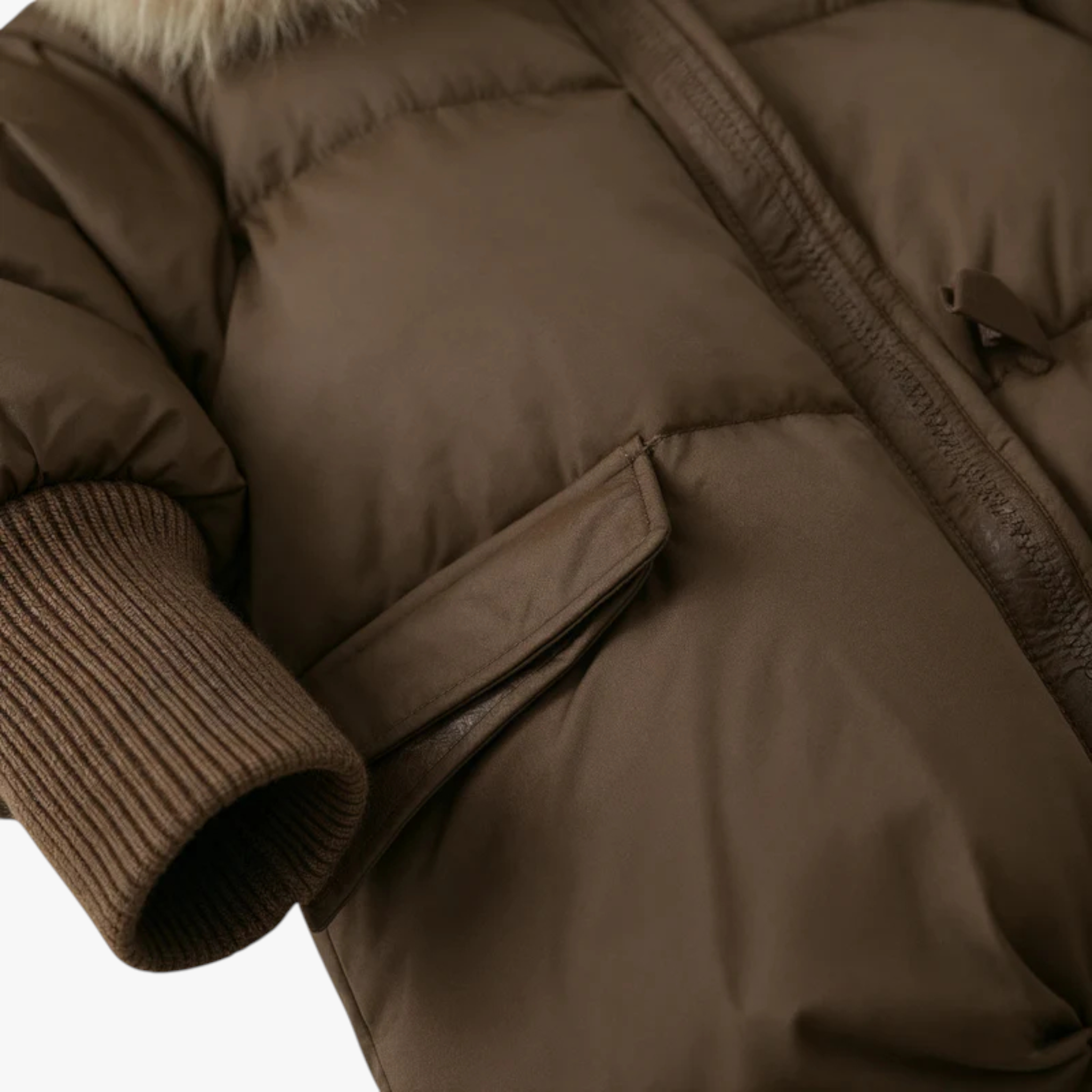 Jacket : Parka Dames Bruin - Casual Winterparka met Bontkraag in van Pantino