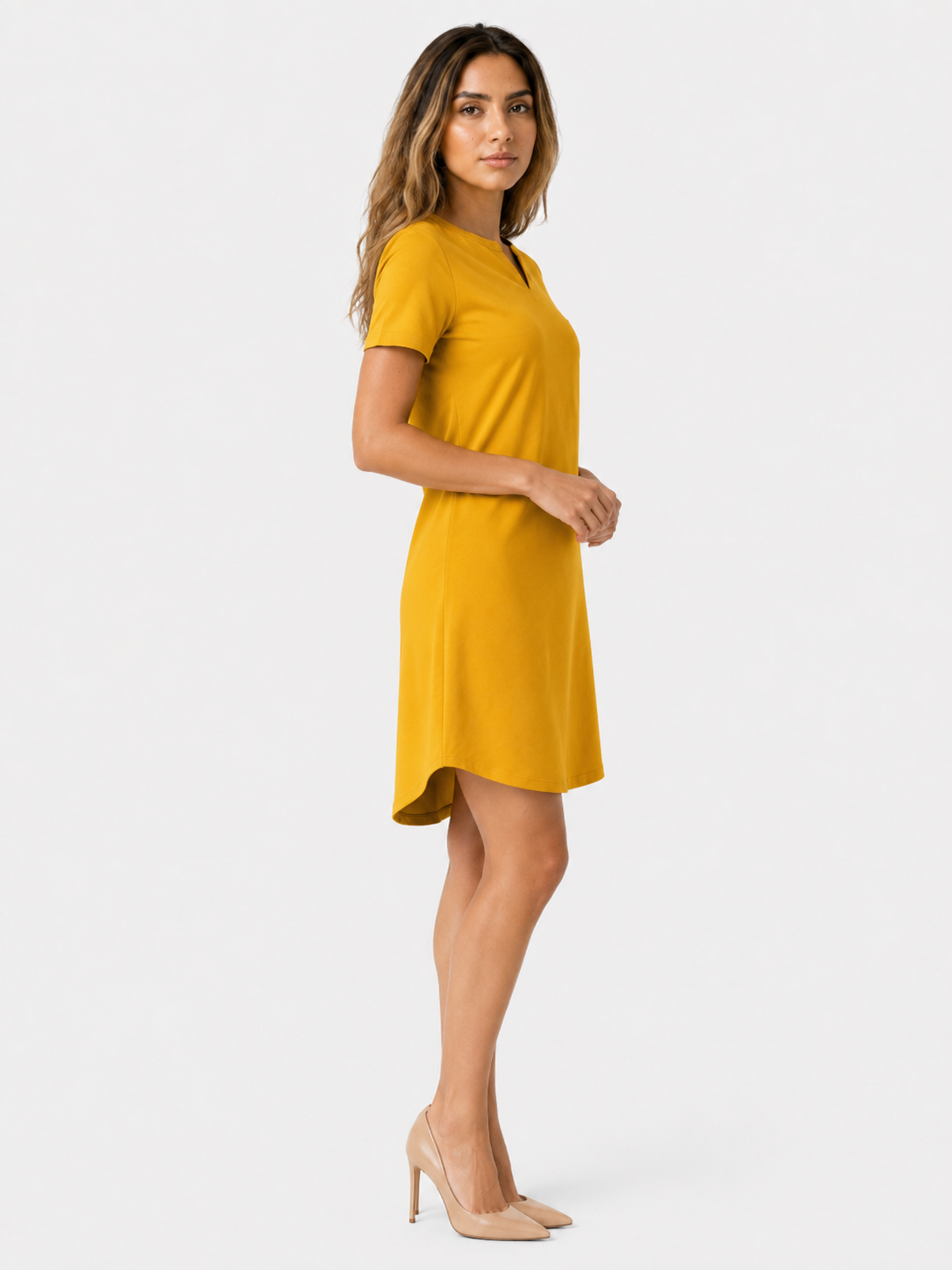 Midi Jurken : Dames Jurk van 95% Polyester en 5% Spandex met Korte Mouwen in van Pantinoshop