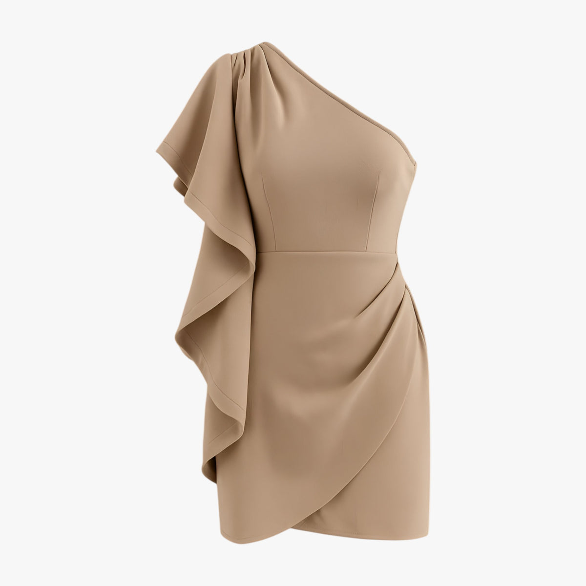 Damesjurken : Mini Jurk Dames Khaki - Asymmetrische in Khaki van Pantino