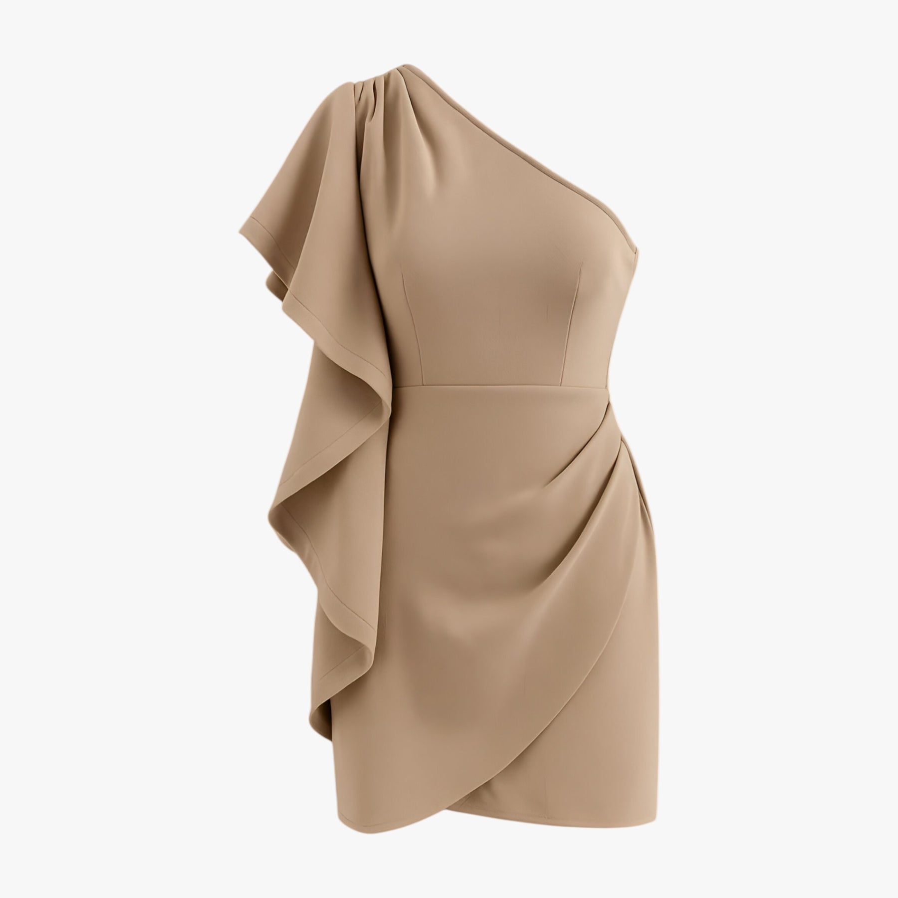 Damesjurken : Mini Jurk Dames Khaki - Asymmetrische in Khaki van Pantino
