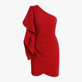 Damesjurken : Mini Jurk Dames Khaki - Asymmetrische in Rood van Pantino