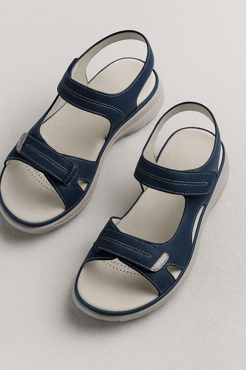 Dames Sandalen : Dames Comfortabele Sandalen met Klittenband - Crème Kleur in Donkerblauw van Pantino