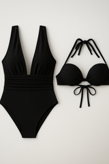 2 in 1 Women's V-neck Swimsuit - Black