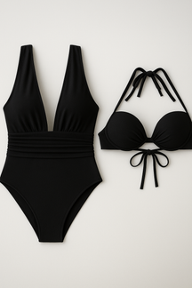 Swimsuit : 2 in 1 Dames V-hals Badpak - Zwart in Zwart van Pantino