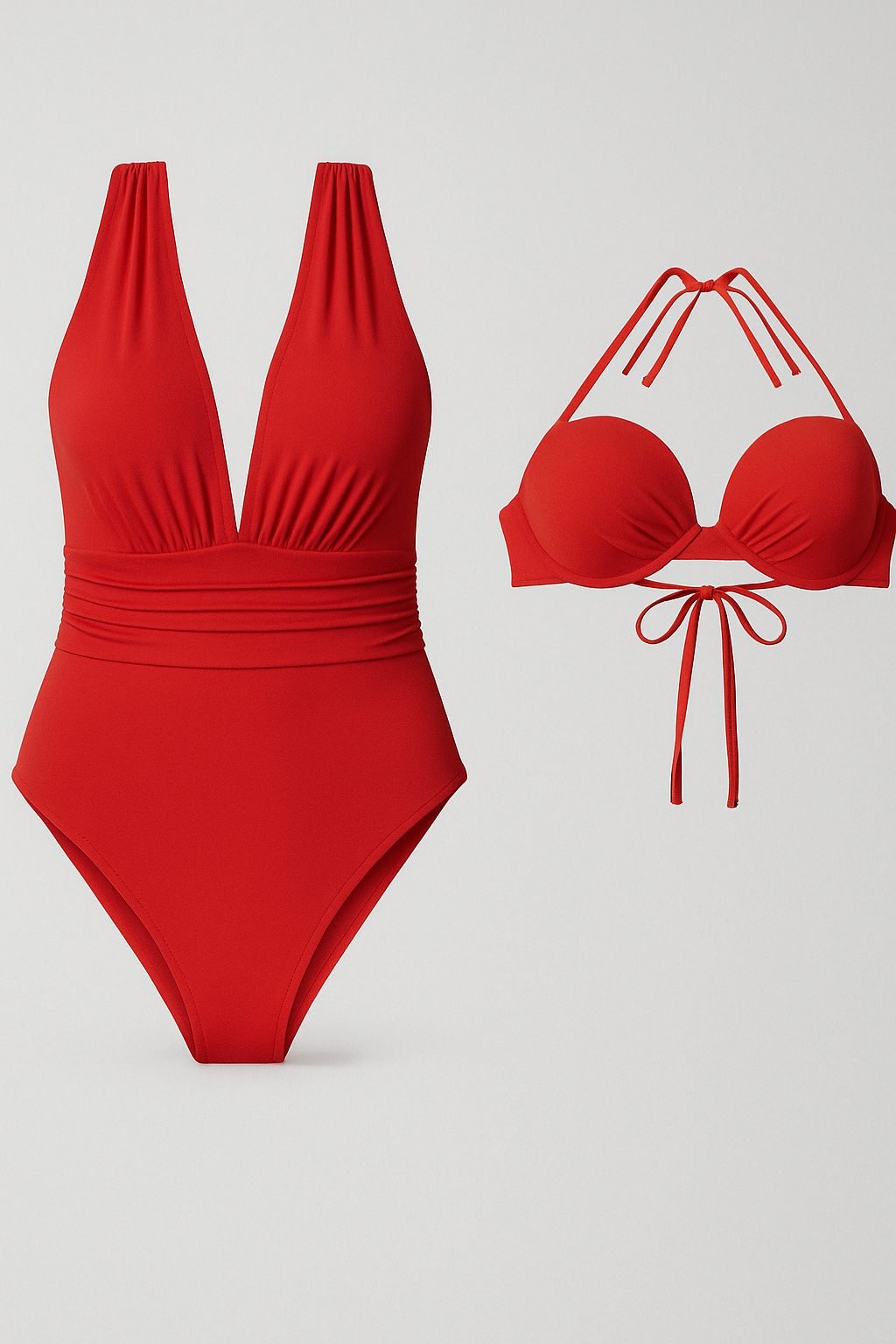 Swimsuit : 2 in 1 Dames V-hals Badpak - Zwart in Rood van Pantino