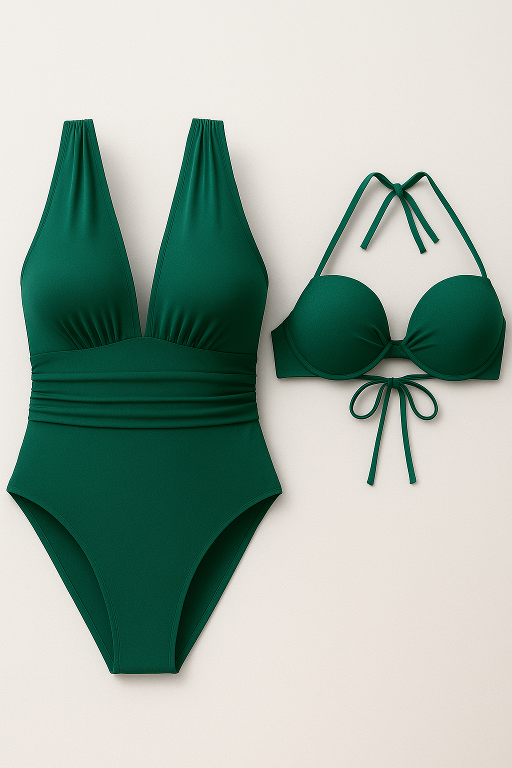 Swimsuit : 2 in 1 Dames V-hals Badpak - Zwart in Groen van Pantino