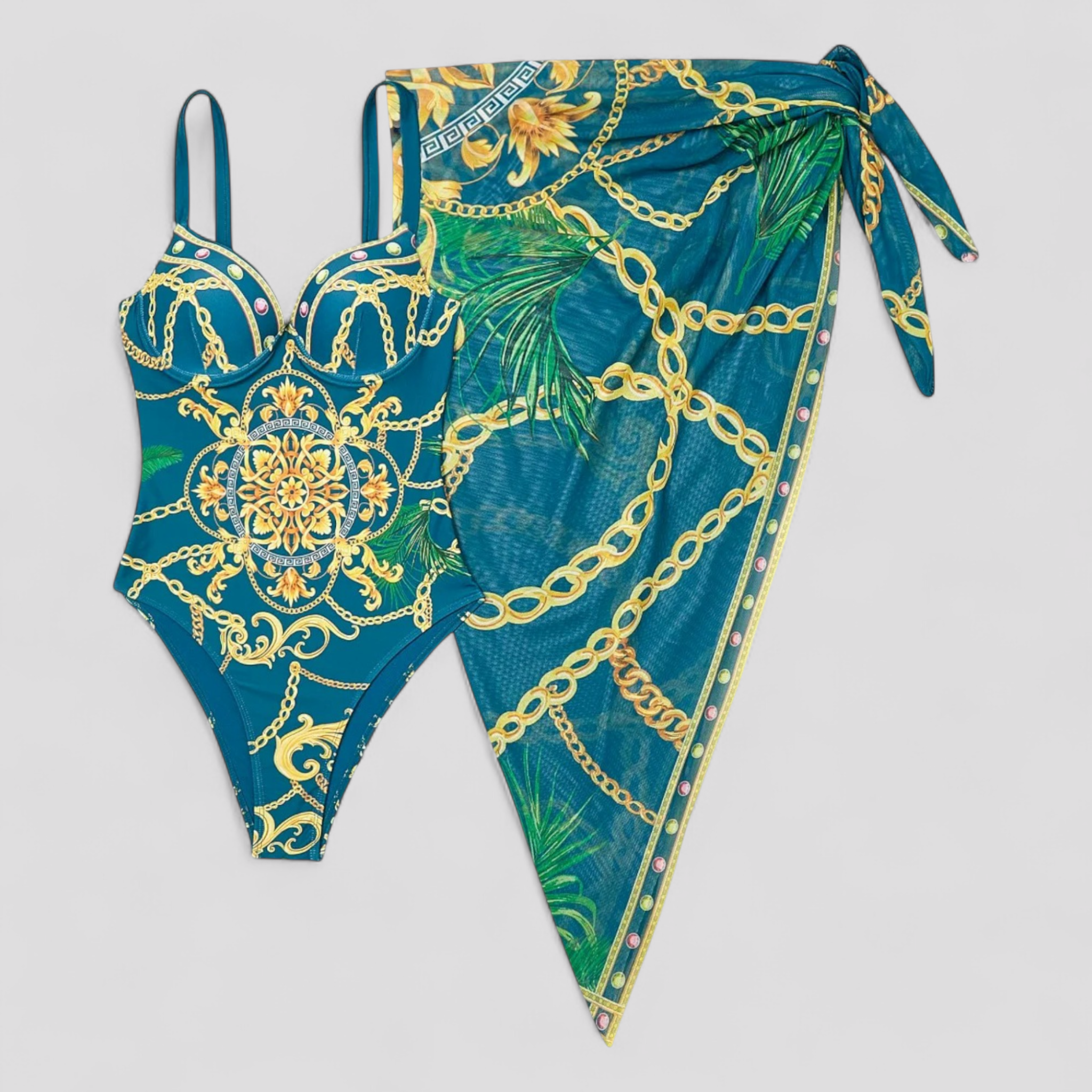 Swimsuit : Dames Elegant Badpak met Comfortabele Pasvorm - Blauw in Groen van Pantino