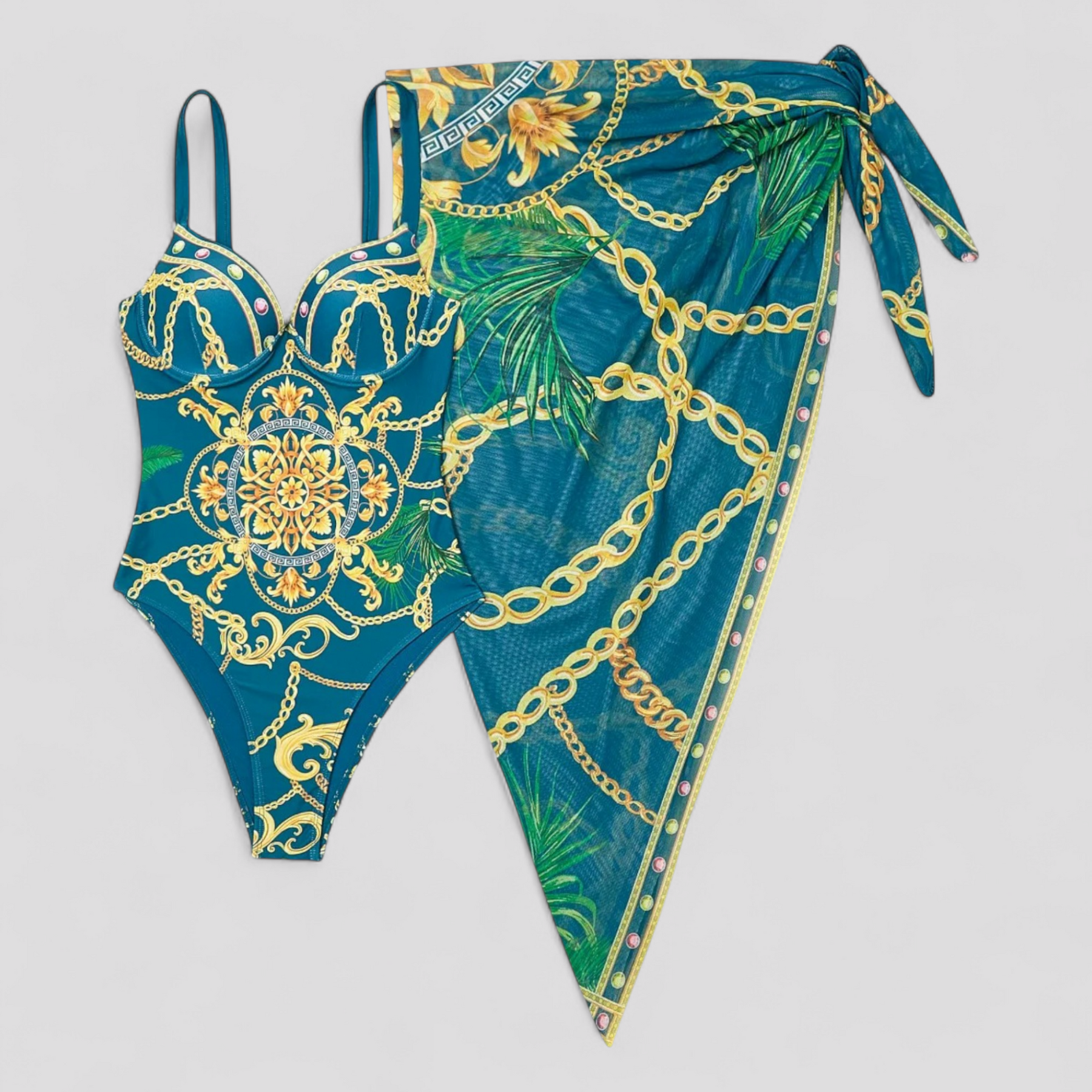 Swimsuit : Dames Elegant Badpak met Comfortabele Pasvorm - Blauw in Groen van Pantino