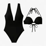 Badedragt til damer sort - Elegant V-hals