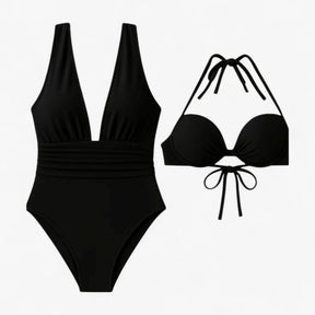 Women Set : Badpak Dames Zwart - Elegant V-hals in Zwart van Pantino
