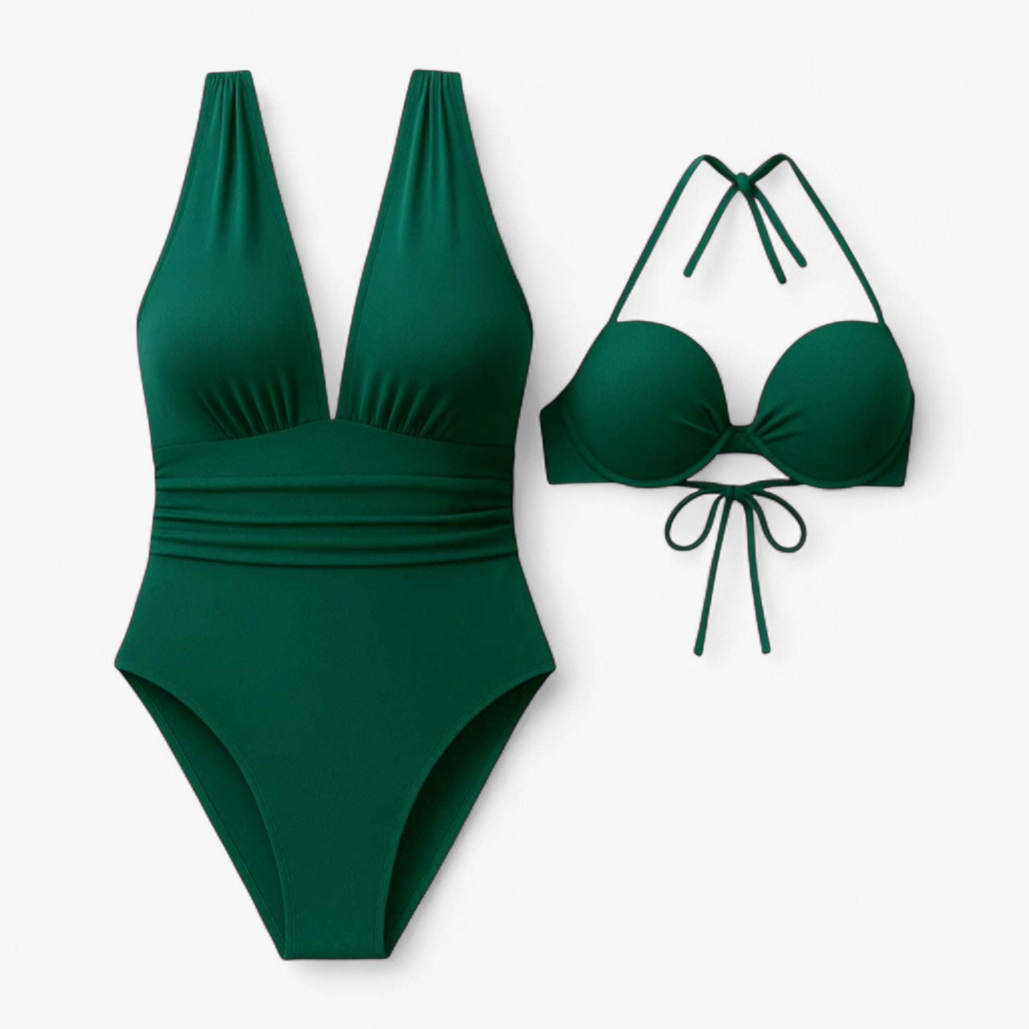 Women Set : Badpak Dames Zwart - Elegant V-hals in Groen van Pantino
