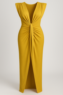 Damesjurken : Jurk Dames Rood - Elegante met Split in Geel One size van Pantino