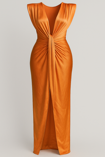 Damesjurken : Jurk Dames Rood - Elegante met Split in Oranje One size van Pantino