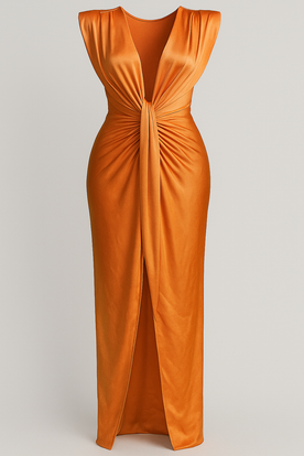 Damesjurken : Rode Dames Jurk met Split - Elegante Maxi Jurk voor Vrouwen in Oranje One size van Pantinoshop