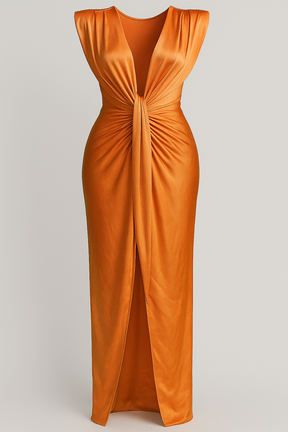 Damesjurken : Jurk Dames Rood - Elegante met Split in Oranje One size van Pantino