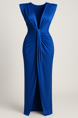 Damesjurken : Rode Dames Jurk met Split - Elegante Maxi Jurk voor Vrouwen in Elektrisch blauw One size van Pantinoshop