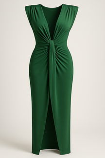 Damesjurken : Jurk Dames Rood - Elegante met Split in Donkergroen One size van Pantino