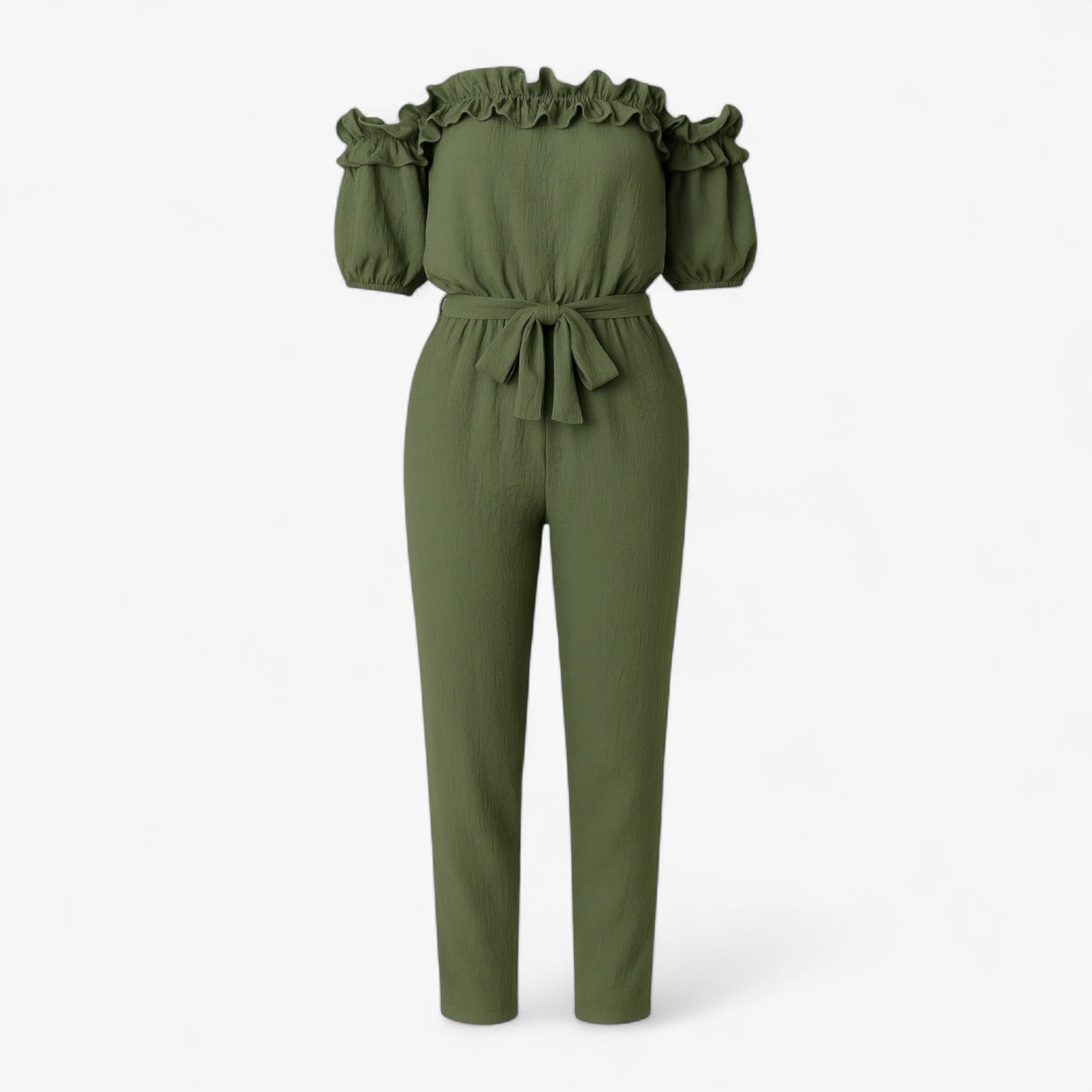 Women Clothes : Dames Elegante Kombinezon met Volantmouwen - Groen in Groen van Pantino