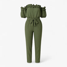 Women Clothes : Dames Elegante Kombinezon met Volantmouwen - Groen in Groen van Pantino