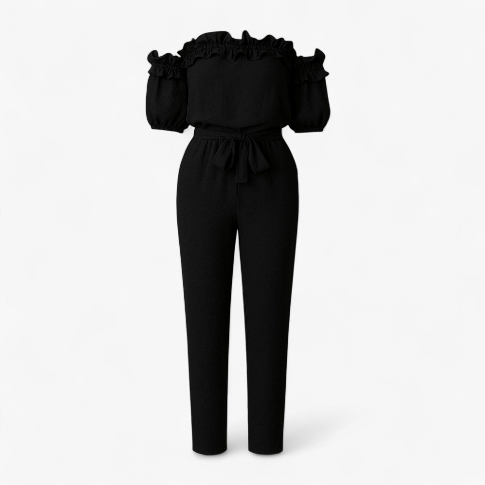 Women Clothes : Dames Elegante Kombinezon met Volantmouwen - Groen in Zwart van Pantino