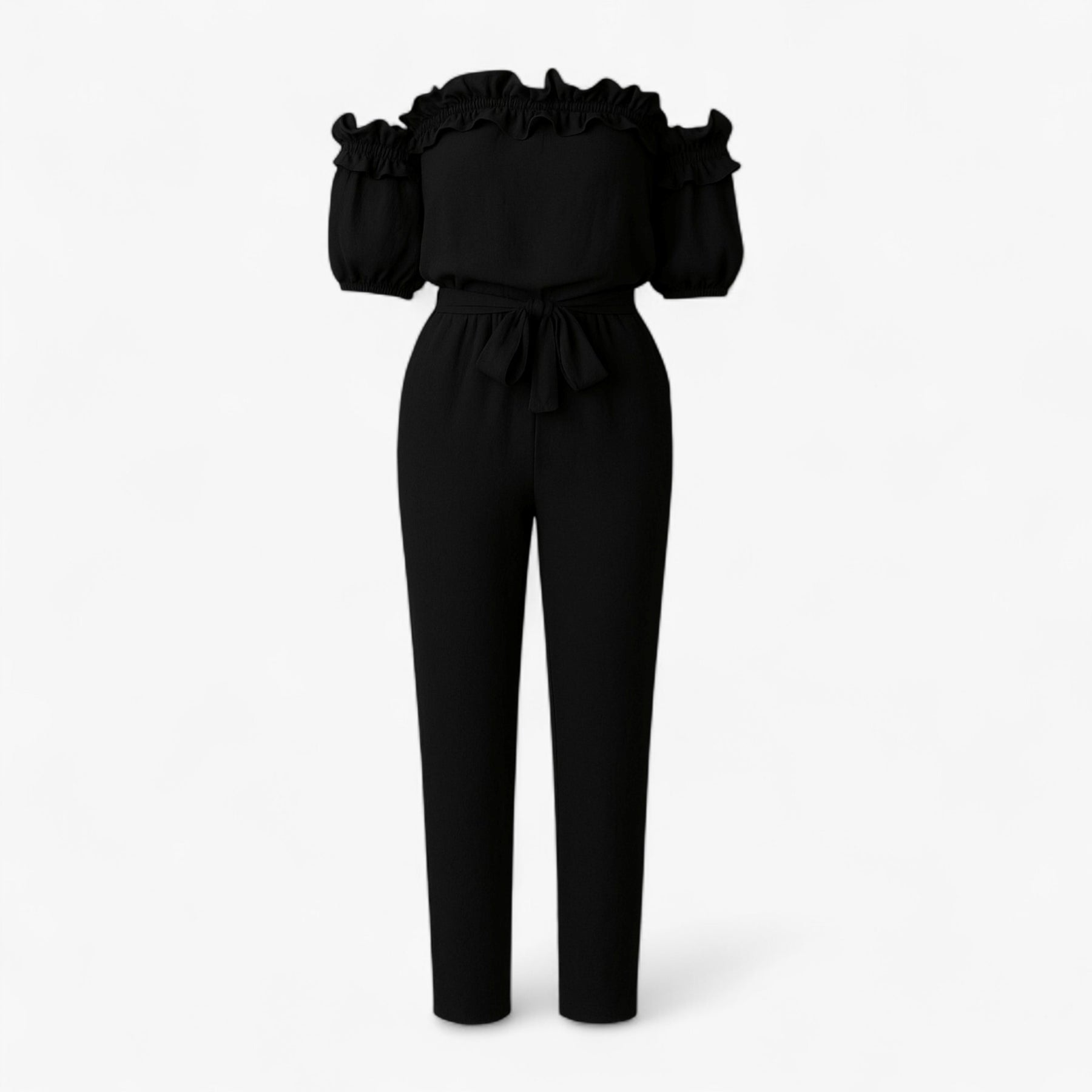 Women Clothes : Dames Elegante Kombinezon met Volantmouwen - Groen in Zwart van Pantino