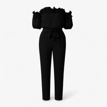 Women Clothes : Dames Elegante Kombinezon met Volantmouwen - Groen in Zwart van Pantino