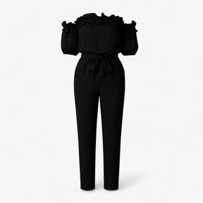 Women Clothes : Dames Elegante Kombinezon met Volantmouwen - Groen in Zwart van Pantino