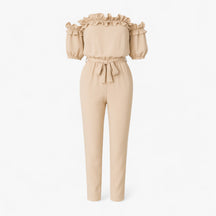 Women Clothes : Dames Elegante Kombinezon met Volantmouwen - Groen in Beige van Pantino