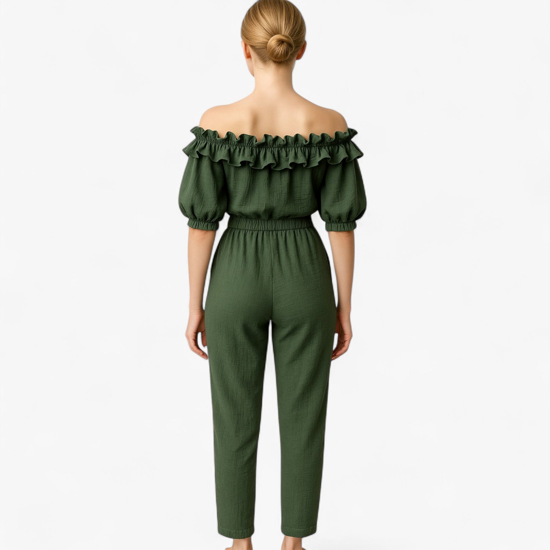 Women Clothes : Dames Elegante Kombinezon met Volantmouwen - Groen in van Pantino