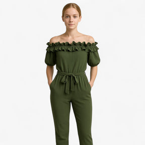 Women Clothes : Dames Elegante Kombinezon met Volantmouwen - Groen in van Pantino